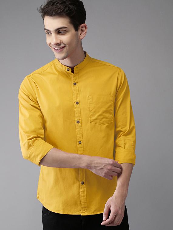 yellow solid casual shirt - 16085091 -  Zoom Image - 0