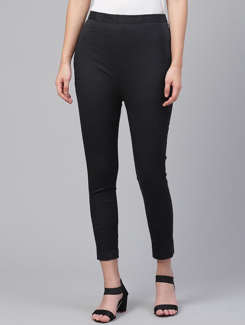 embroidered solid tapered pant - 16085972 - Zoom Image - 0