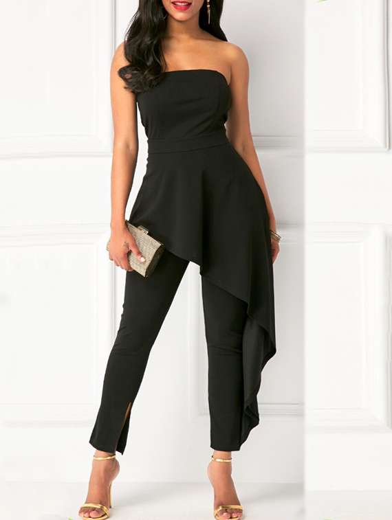 off shoulder asymmetric peplum jumpsuit