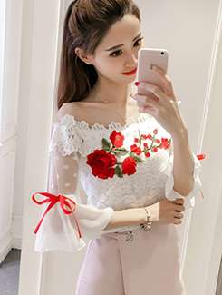 floral embroidered off shoulder laced top