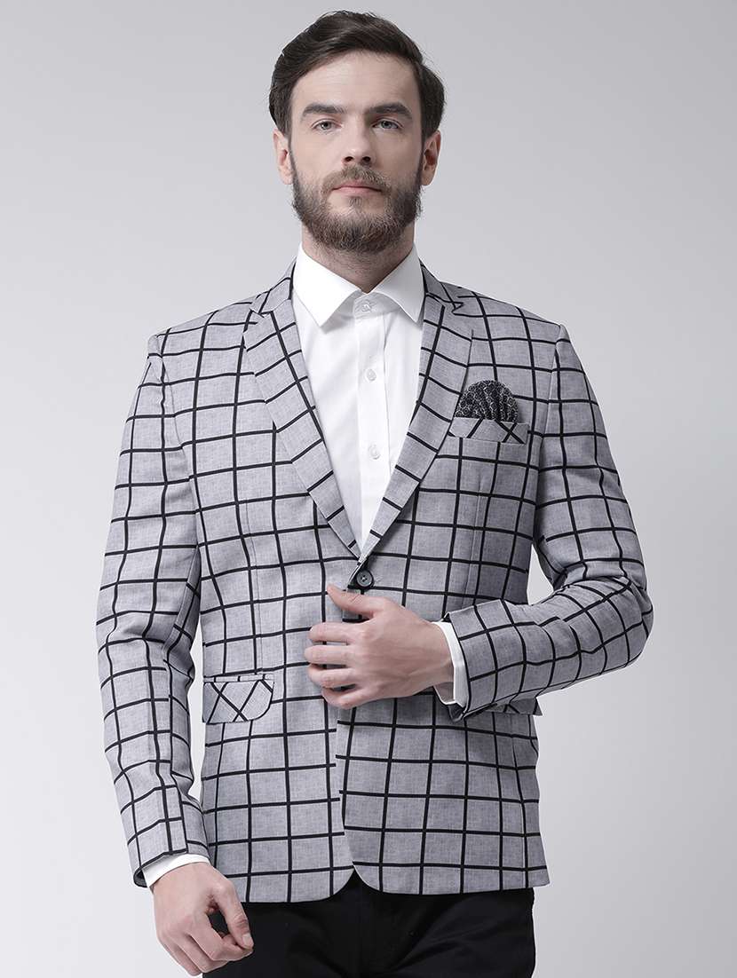 grey checkered casual blazer