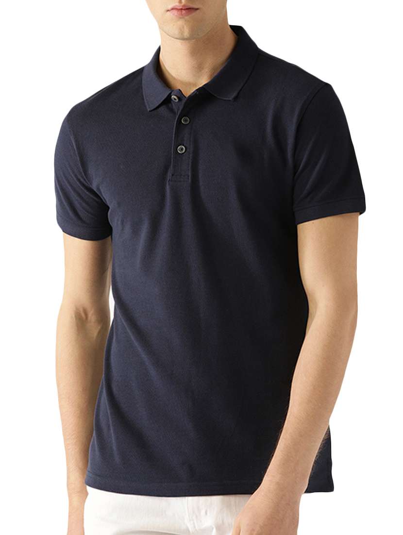 navy blue solid polo t-shirt