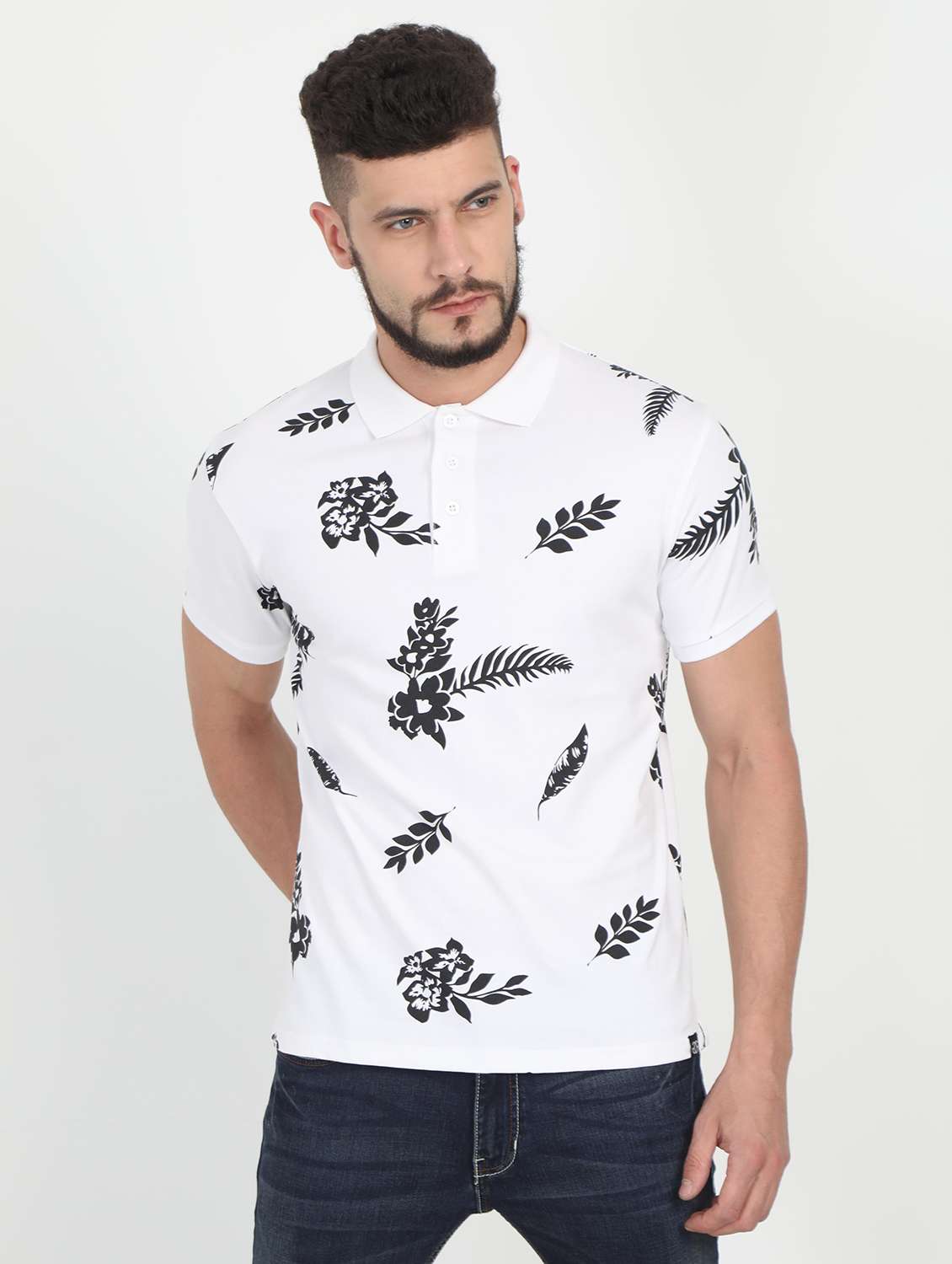 white all over print polo t-shirt