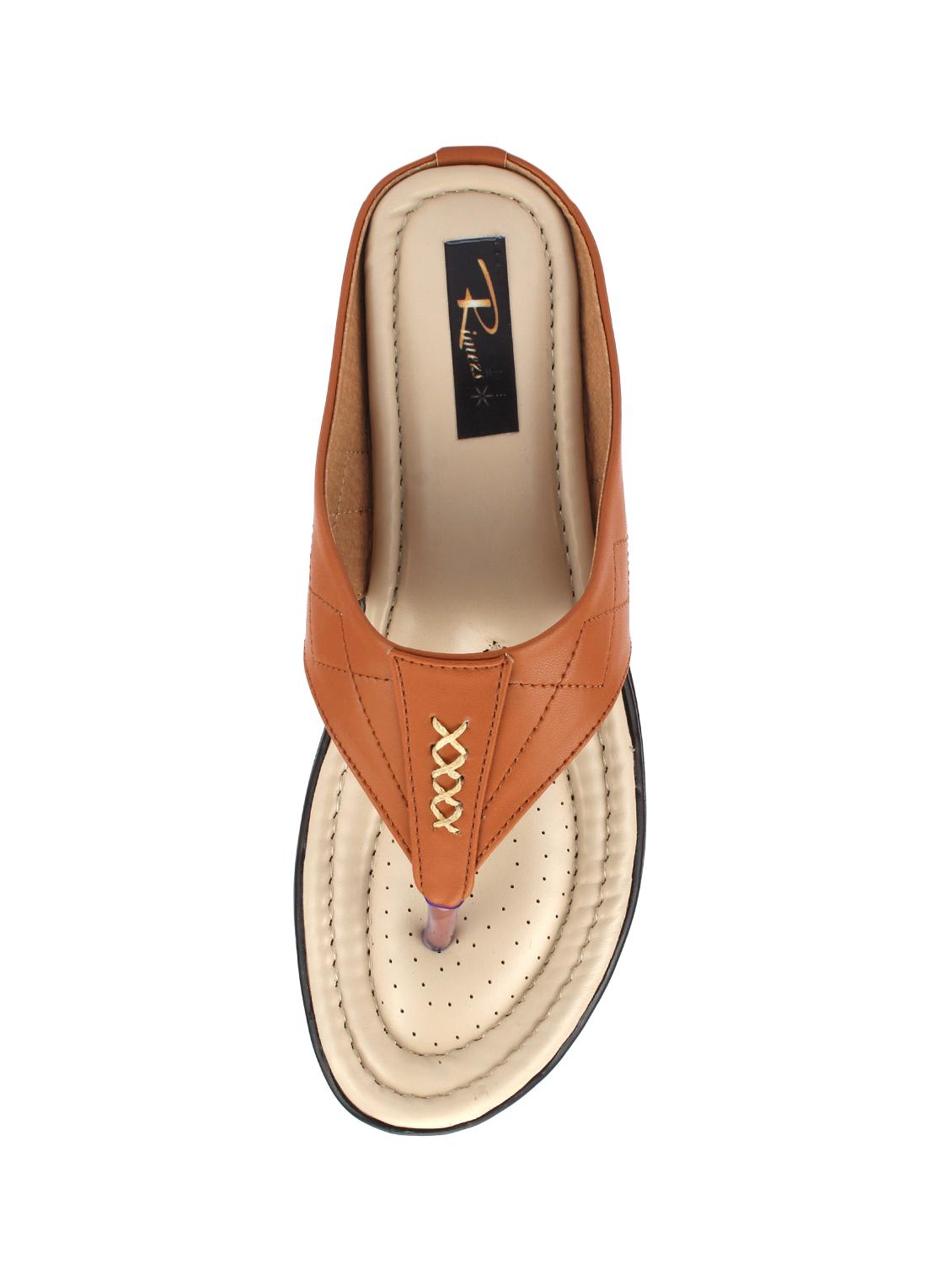 tan leatherette slip on sandals - 16095995 - Standard Image - 3