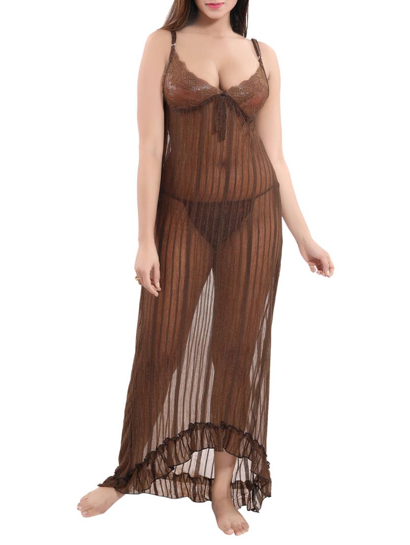 ruffle detail high low nighty with panty - 16098362 - Zoom Image - 0