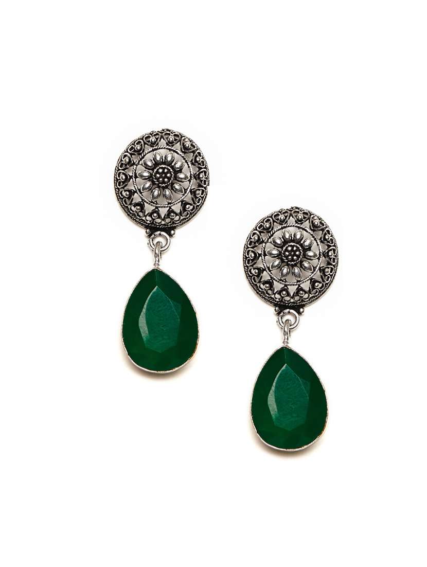 green metal drop earring
