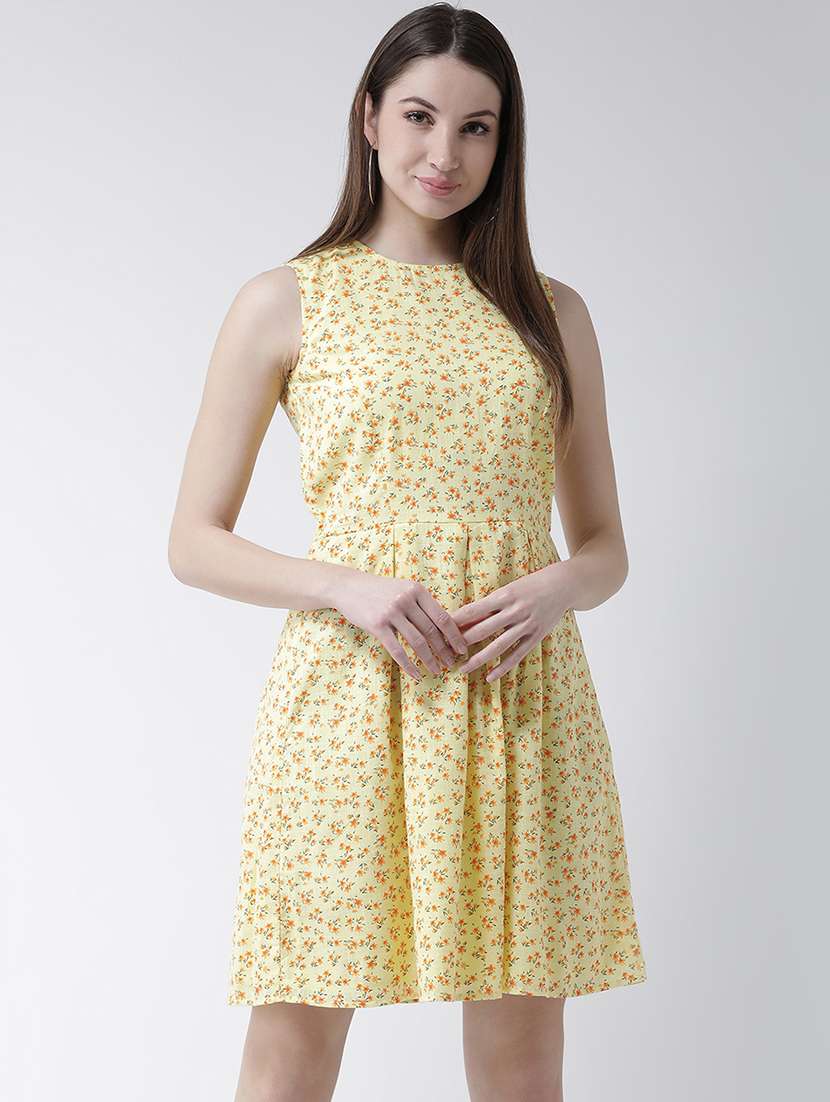 floral pleated a-line dress