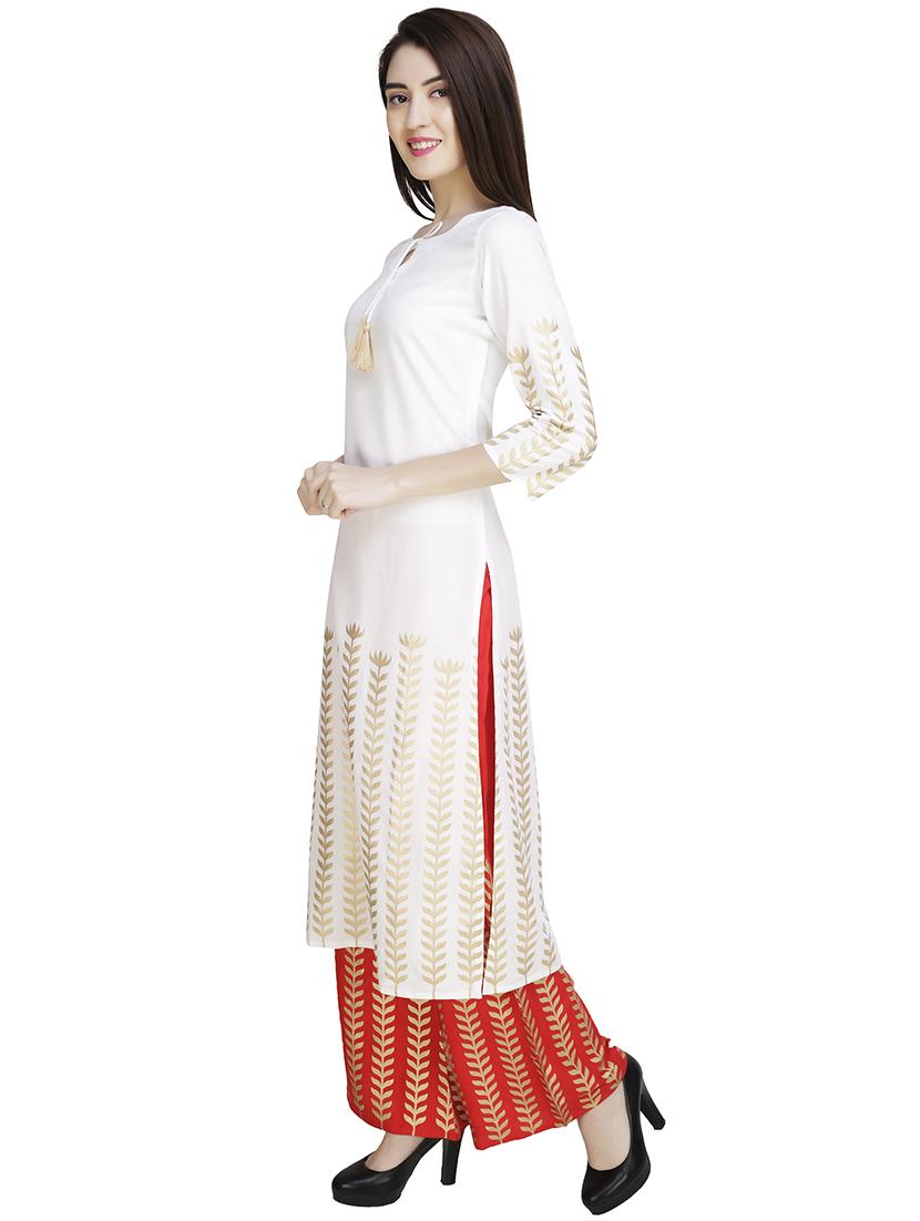 women foil printed kurta palazzo with dupatta set - 16105494 - Standard Image - 3