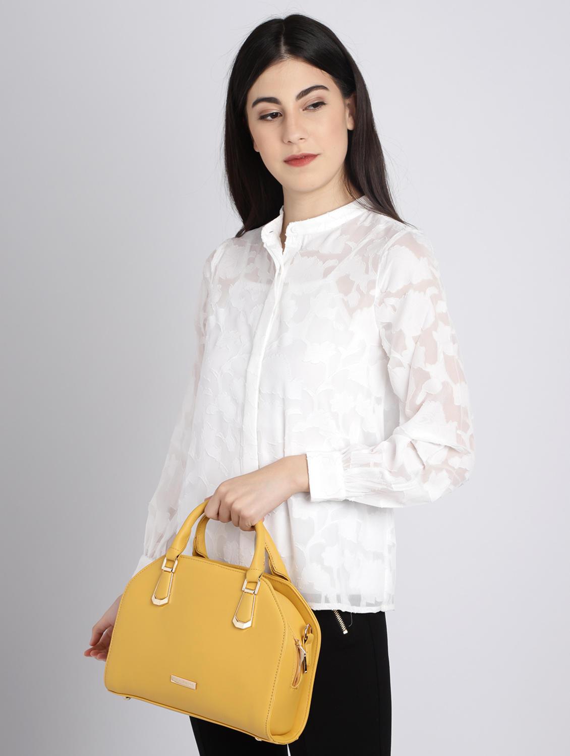 yellow leatherette (pu) fashion satchel - 16106014 - Standard Image - 5