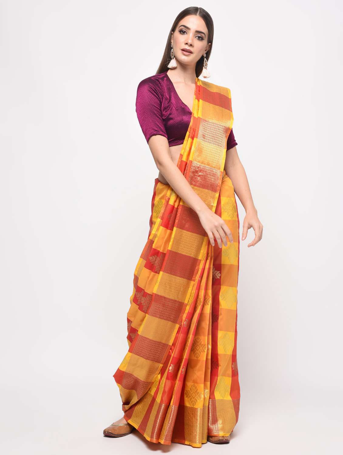 color block kanjivaram saree with blouse