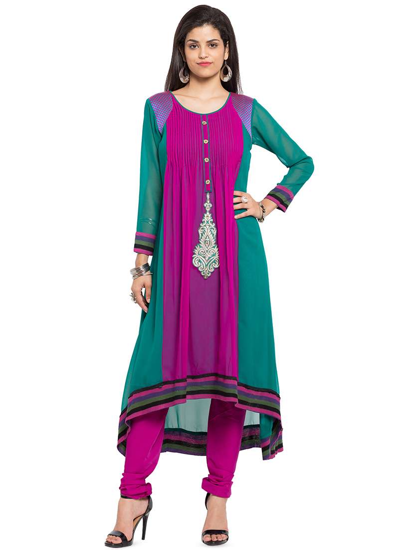 pintucks embroidery asymmetric kurta
