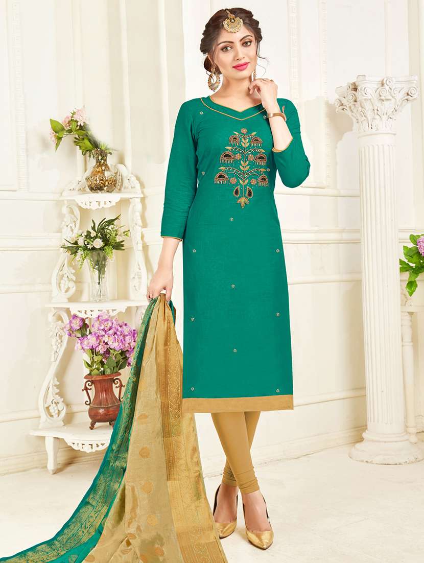 embroidered churidaar unstitched suit - 16106745 -  Zoom Image - 0