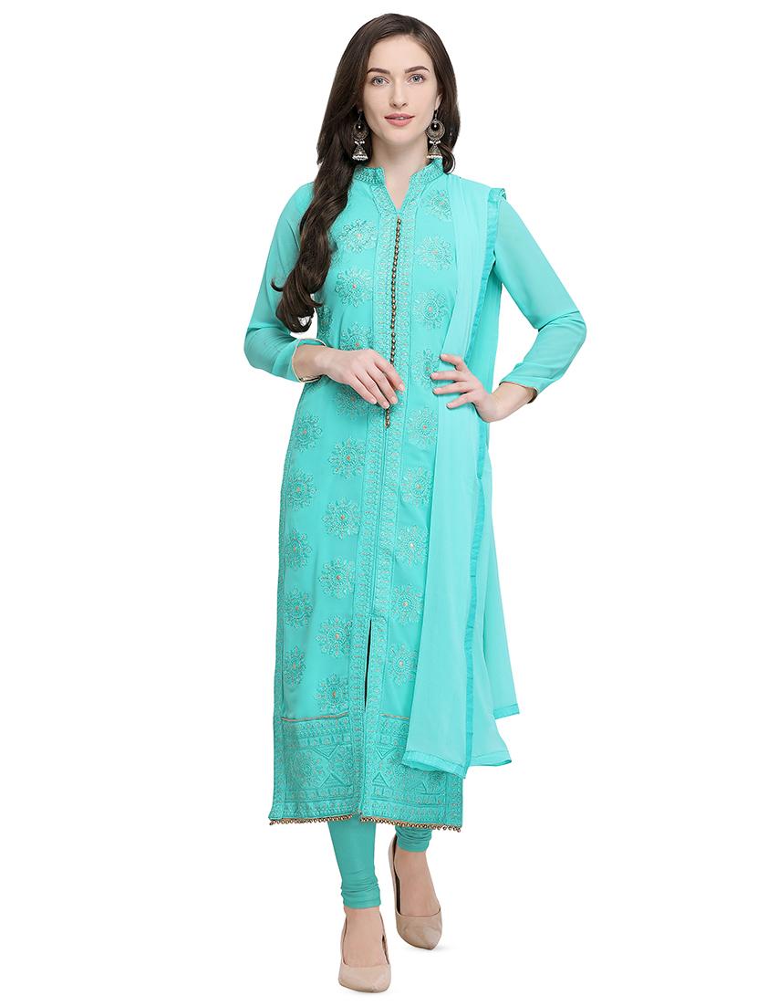 embroidered churidaar unstitched suit - 16106751 -  Zoom Image - 0