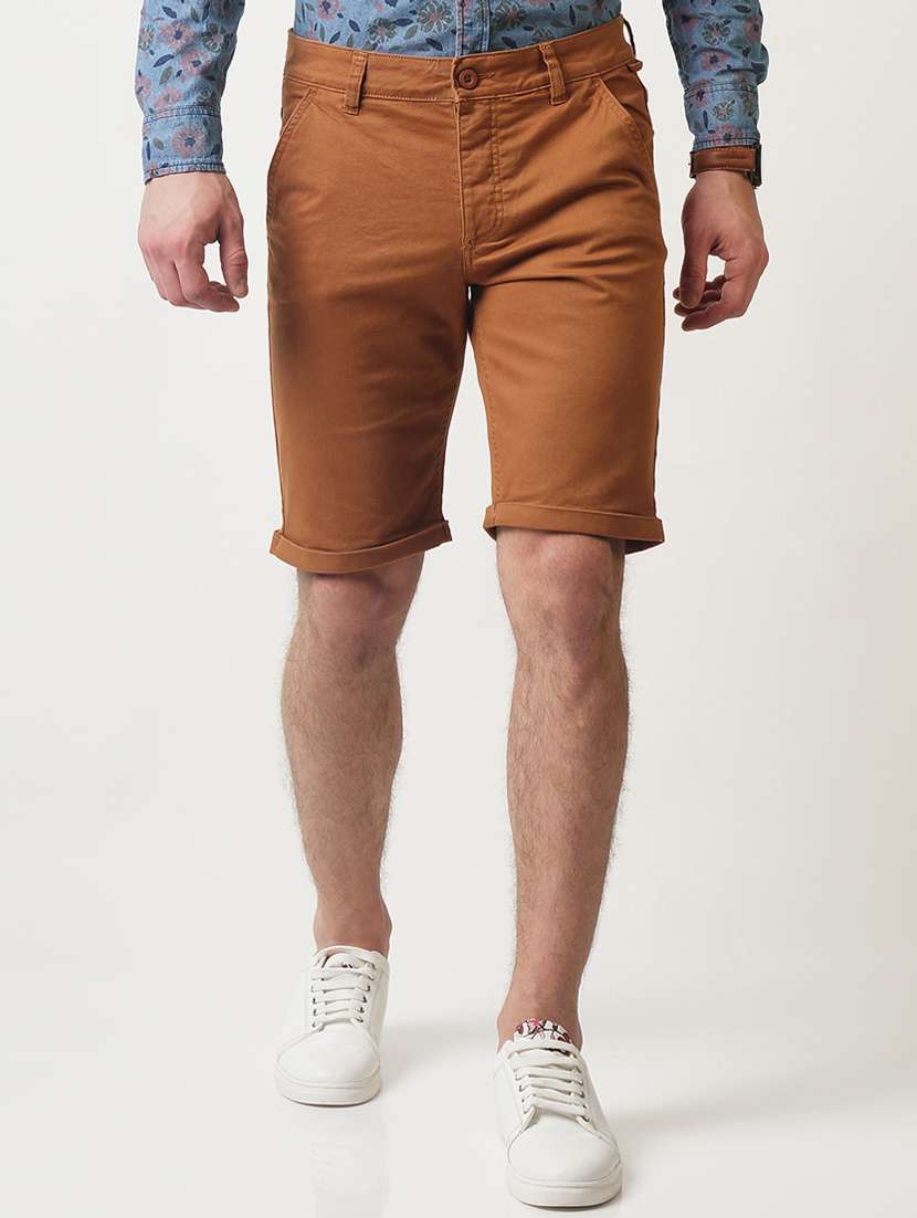 brown solid shorts