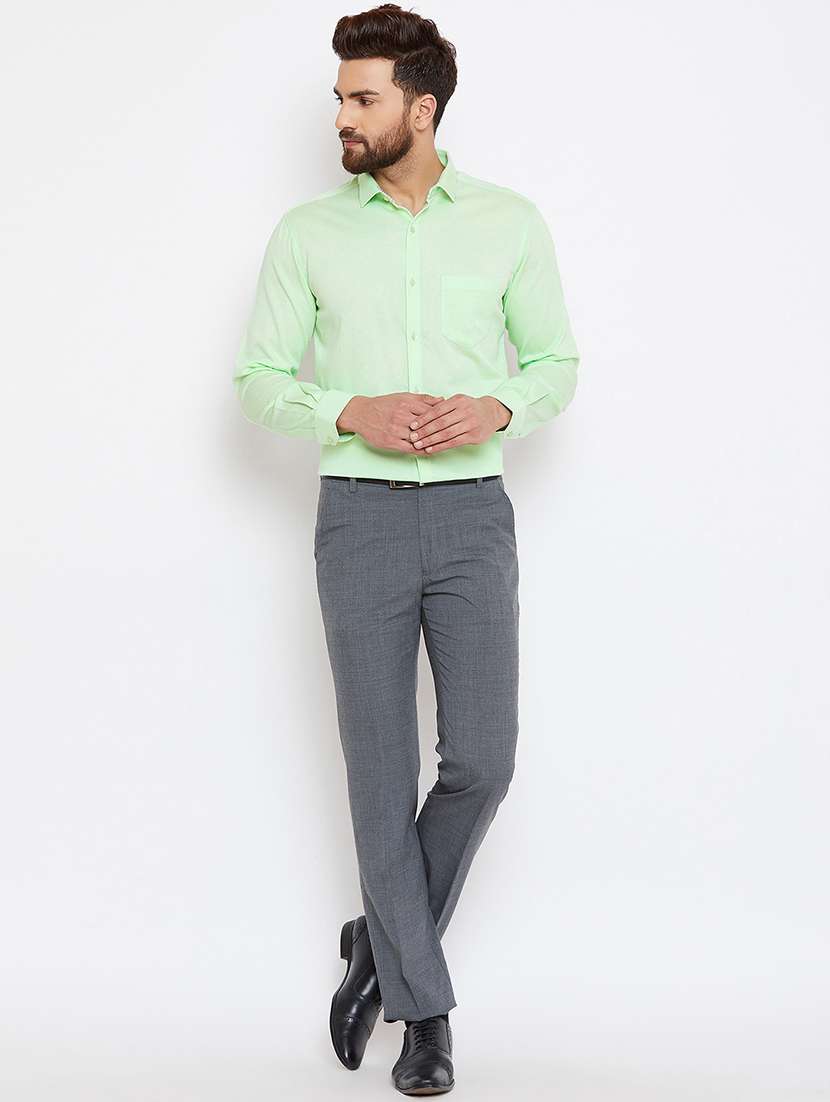 green solid formal shirt - 16110841 - Standard Image - 3