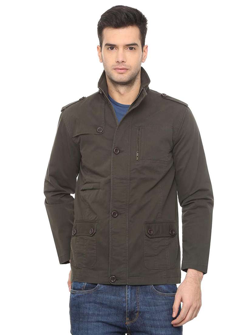 grey solid casual jacket