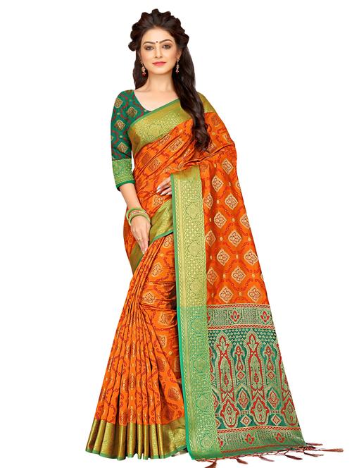 ethnic zari motifs kanjivaram saree with blouse - 16114500 - Standard Image - 0