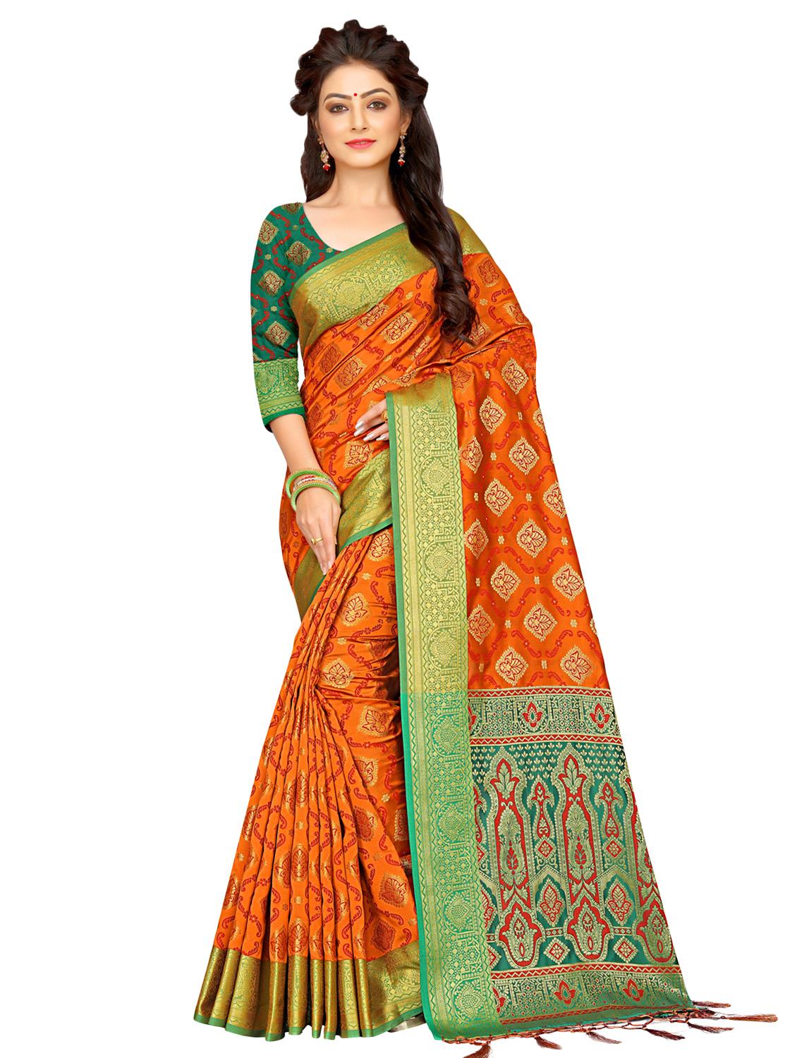 ethnic zari motifs kanjivaram saree with blouse - 16114500 - Zoom Image - 0