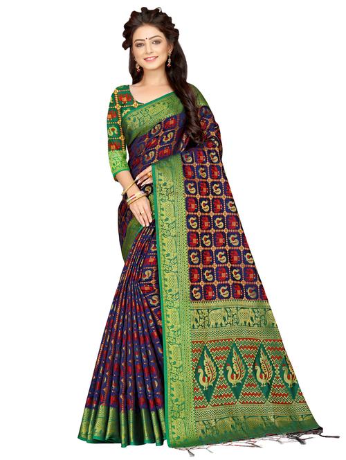 conversational zari motifs kanjivaram saree with blouse - 16114501 -  Standard Image - 0