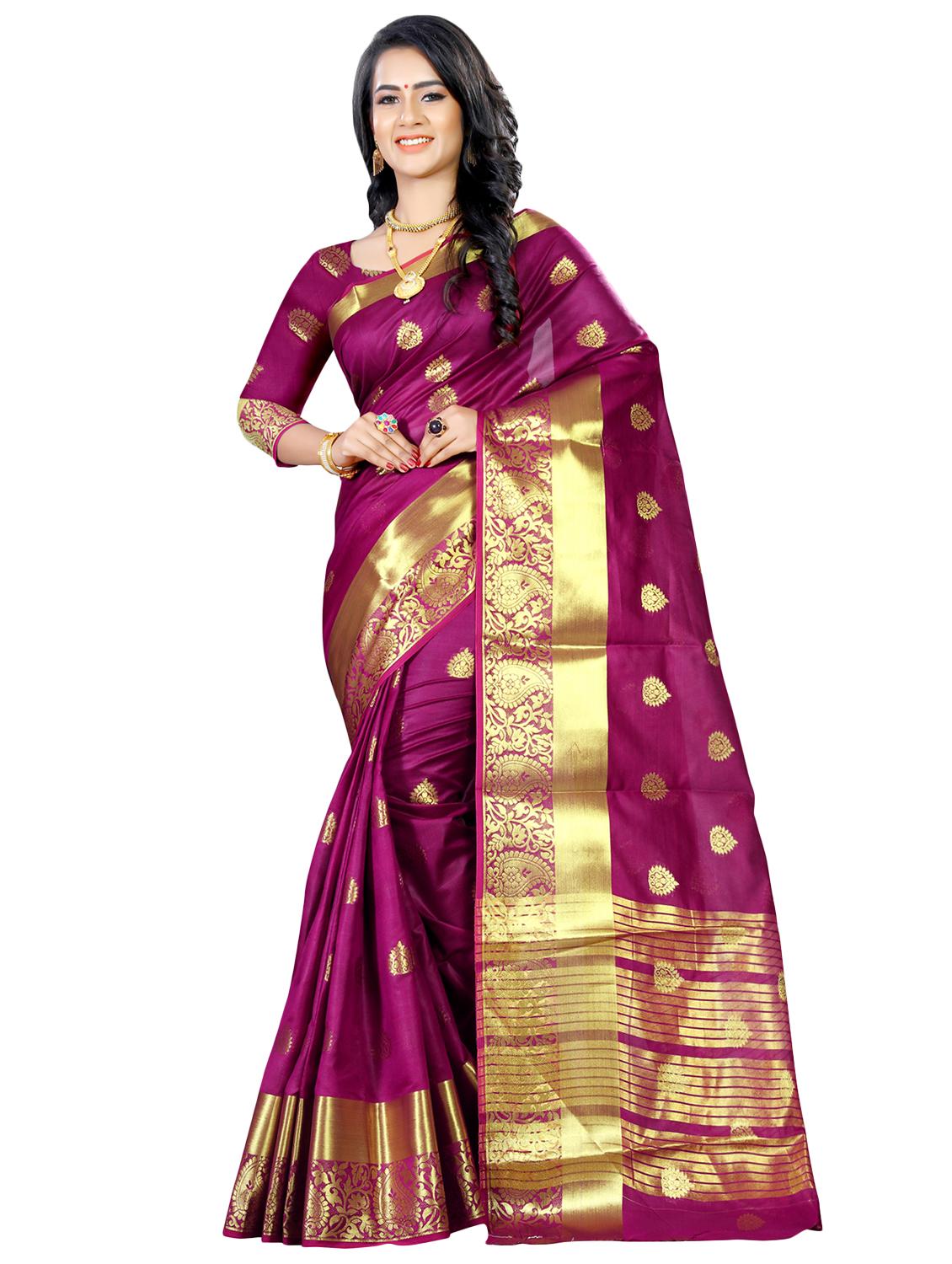 ethnic zari motifs kanjivaram saree with blouse - 16114504 - Zoom Image - 0