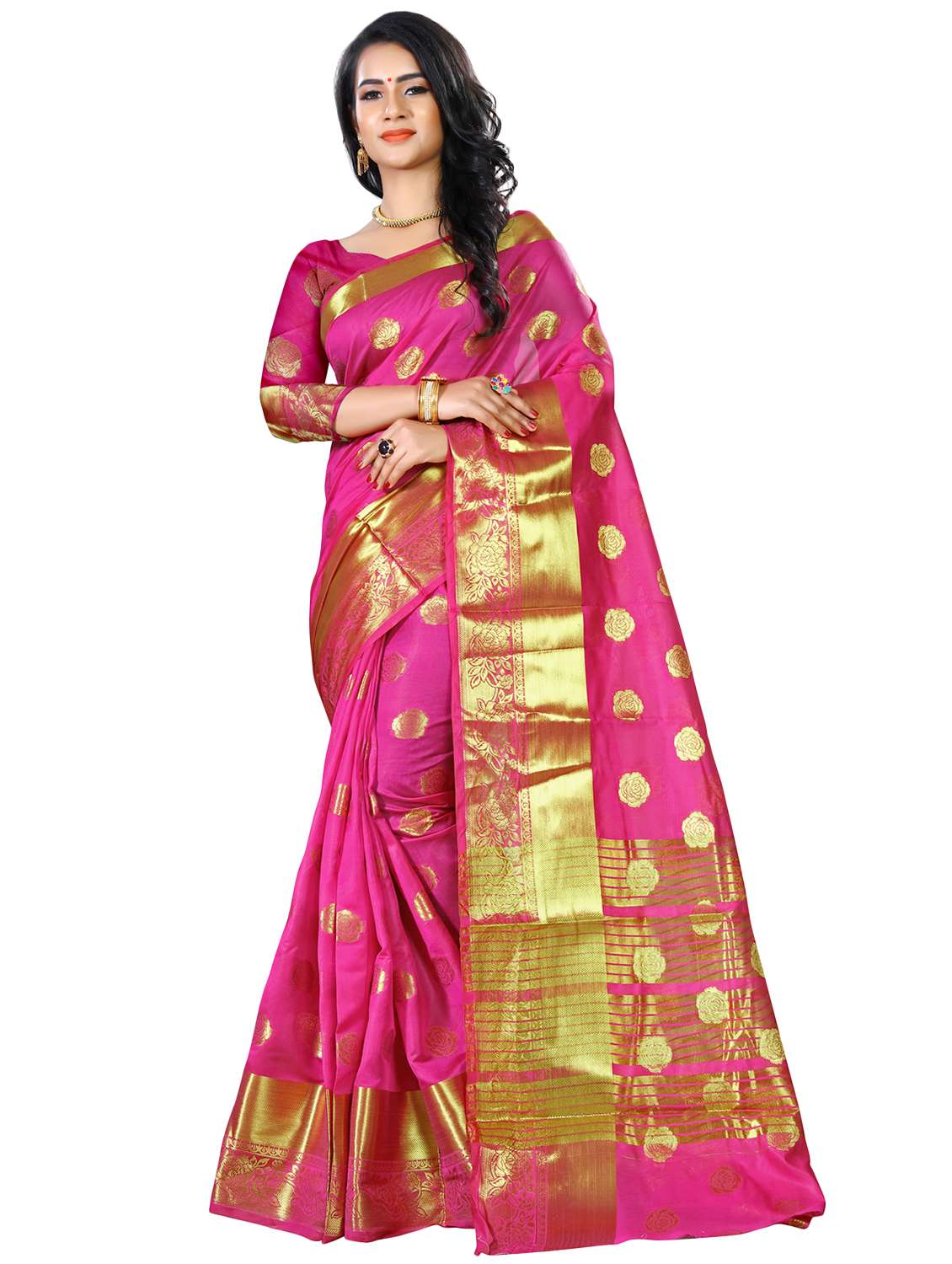 floral zari motifs pink kanjivaram saree with blouse - 16114514 - Zoom Image - 0