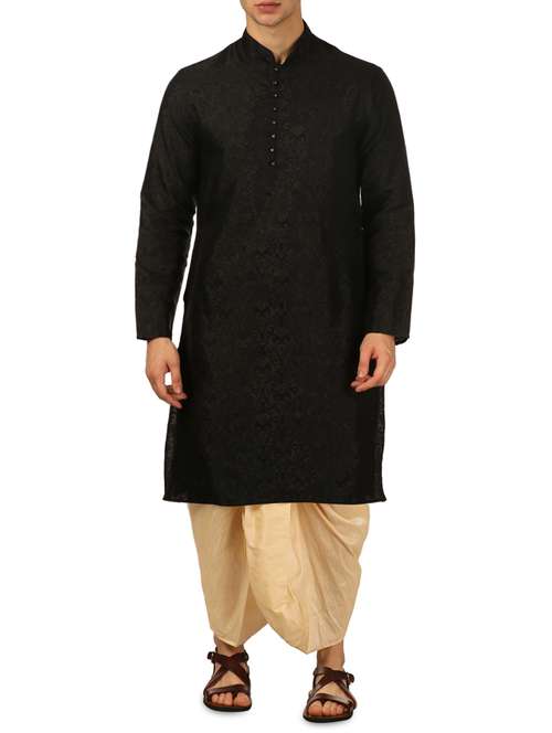 black silk blend dhoti kurta set - 16114983 -  Standard Image - 0