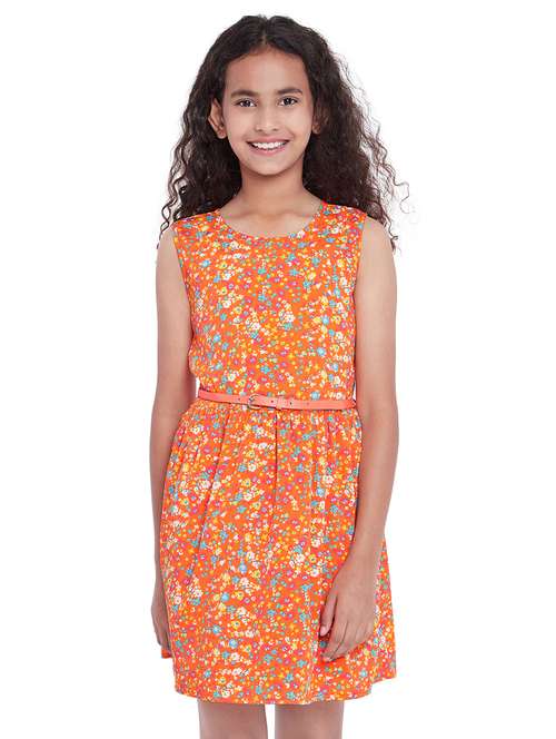 orange polyester frock - 16120361 -  Standard Image - 0
