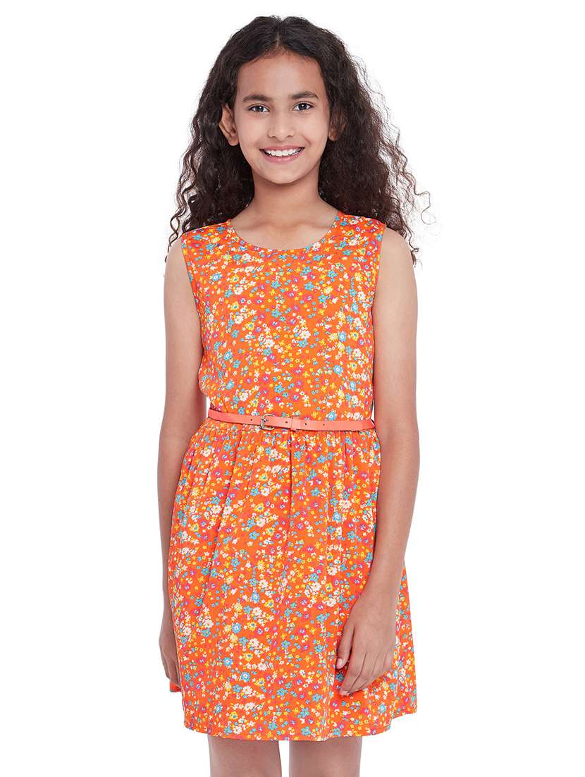 orange polyester frock - 16120361 -  Zoom Image - 0