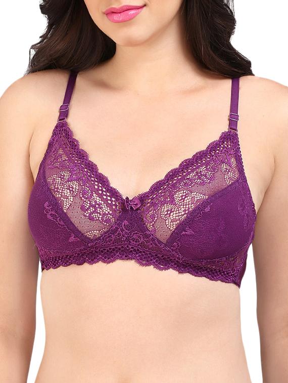 bow applique laced full coverage bra - 16120411 - Zoom Image - 0