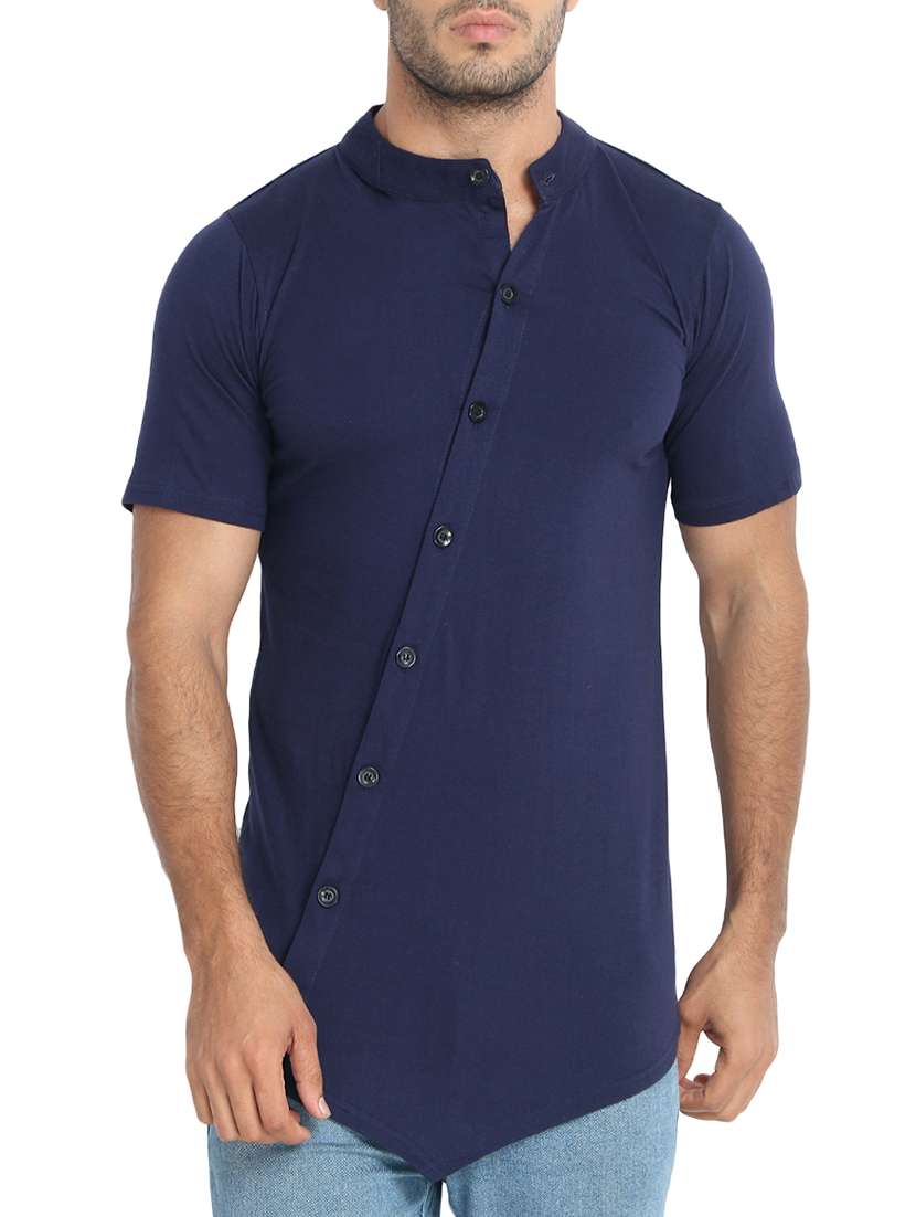  blue solid asymmetric t-shirt