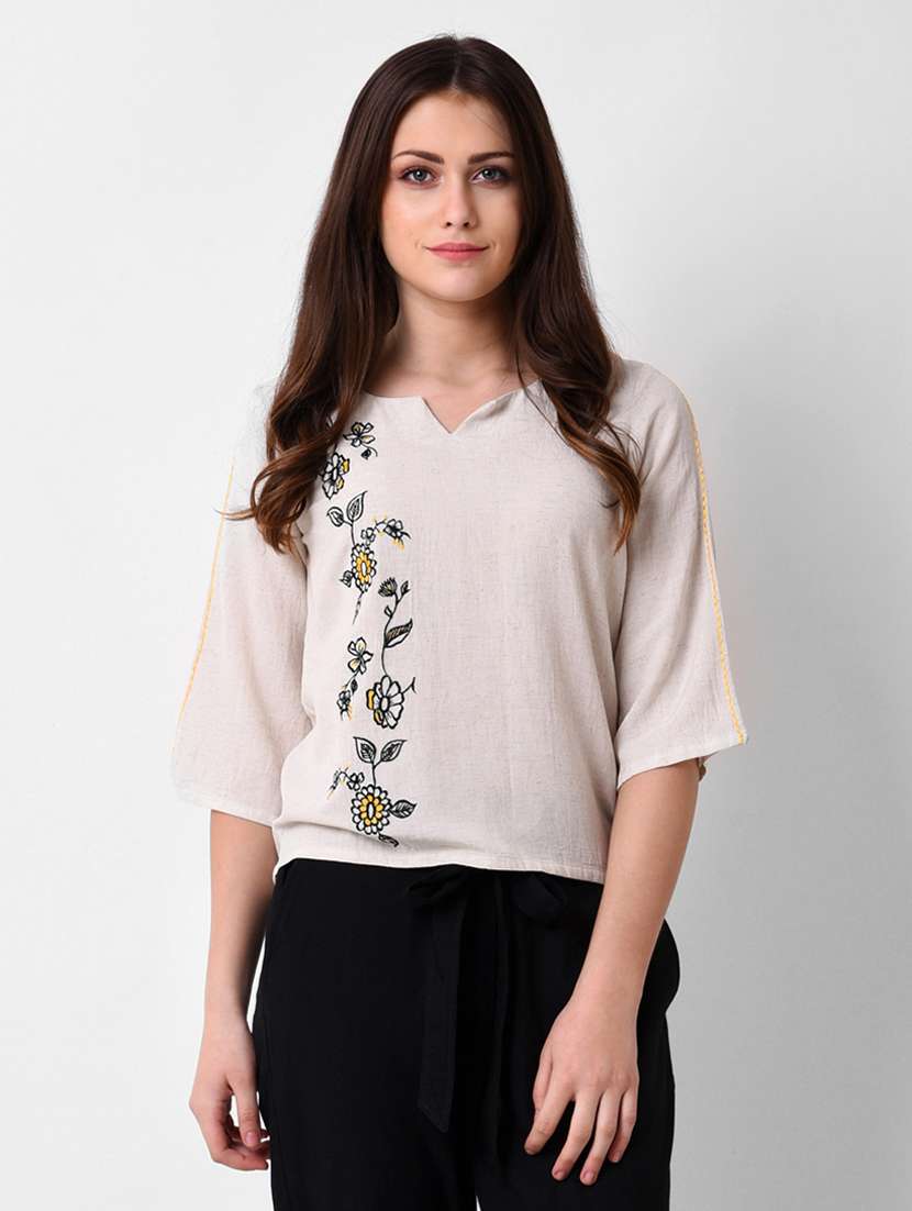 notch neck embroidered top