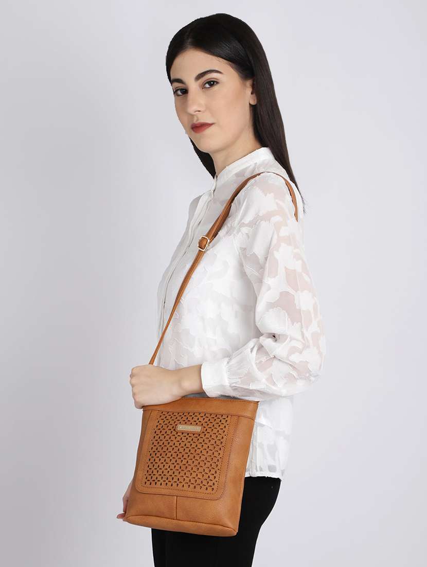 tan leatherette (pu) sling bag - 16131996 -  Standard Image - 5
