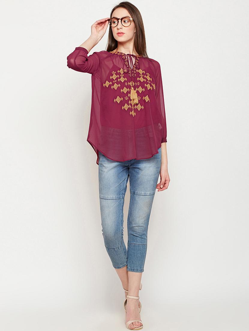women's straight tie-up neck top - 16133738 - Standard Image - 3