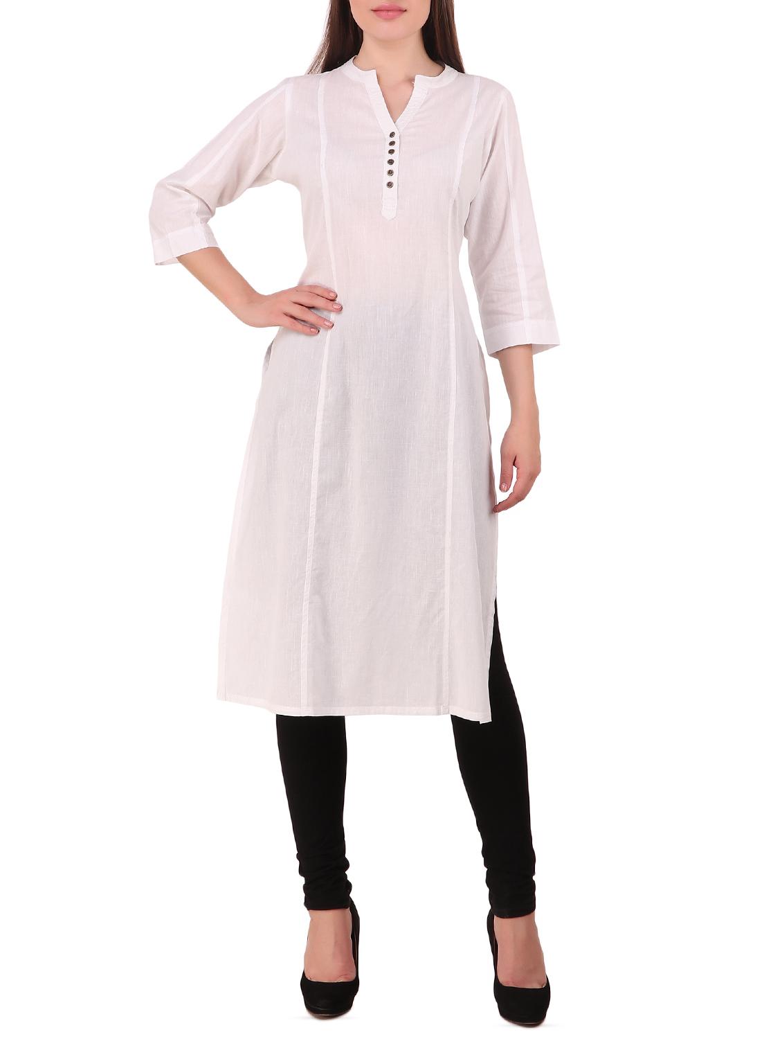white solid straight kurta - 16134277 - Zoom Image - 0