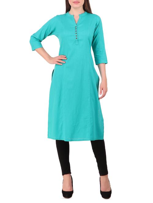 turquoise solid straight kurta - 16134278 - Standard Image - 0