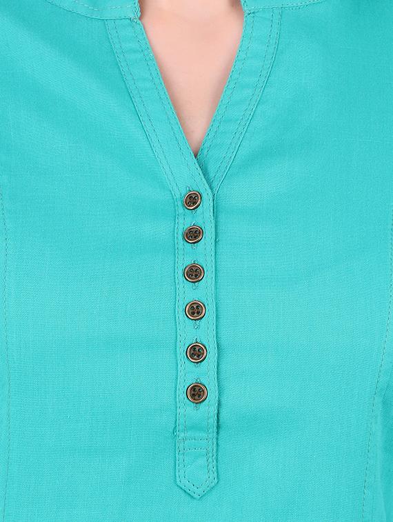 turquoise solid straight kurta - 16134278 - Standard Image - 3