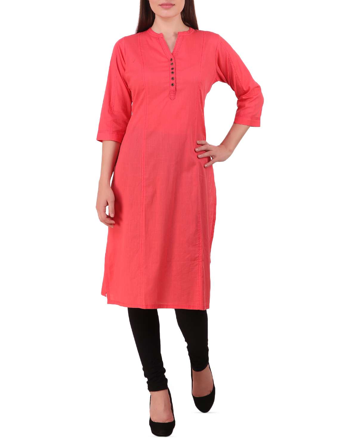 pink solid straight kurta - 16134280 - Zoom Image - 0