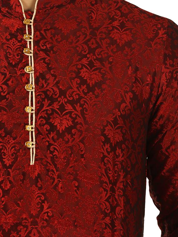red silk blend dhoti kurta set - 16134942 - Standard Image - 3