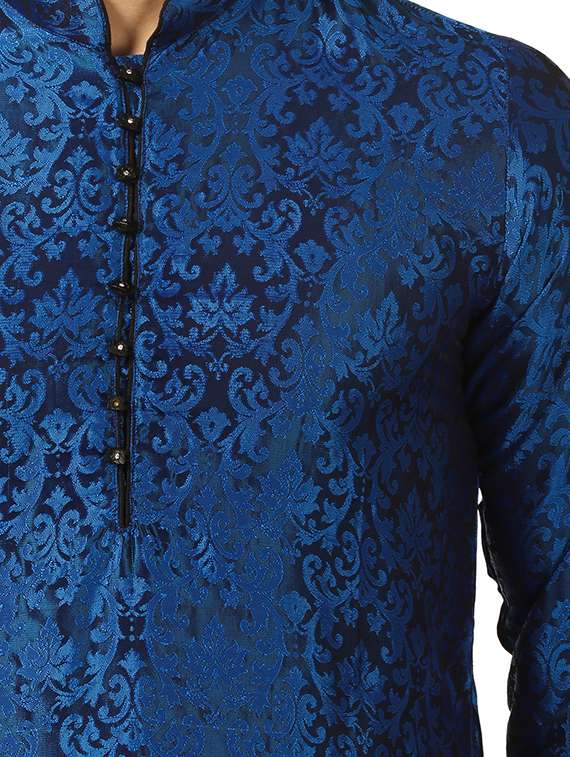 blue silk blend dhoti kurta set - 16134945 -  Standard Image - 3