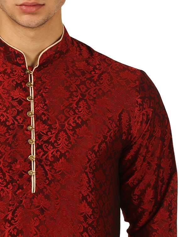 red silk blend dhoti kurta set - 16134950 - Standard Image - 3