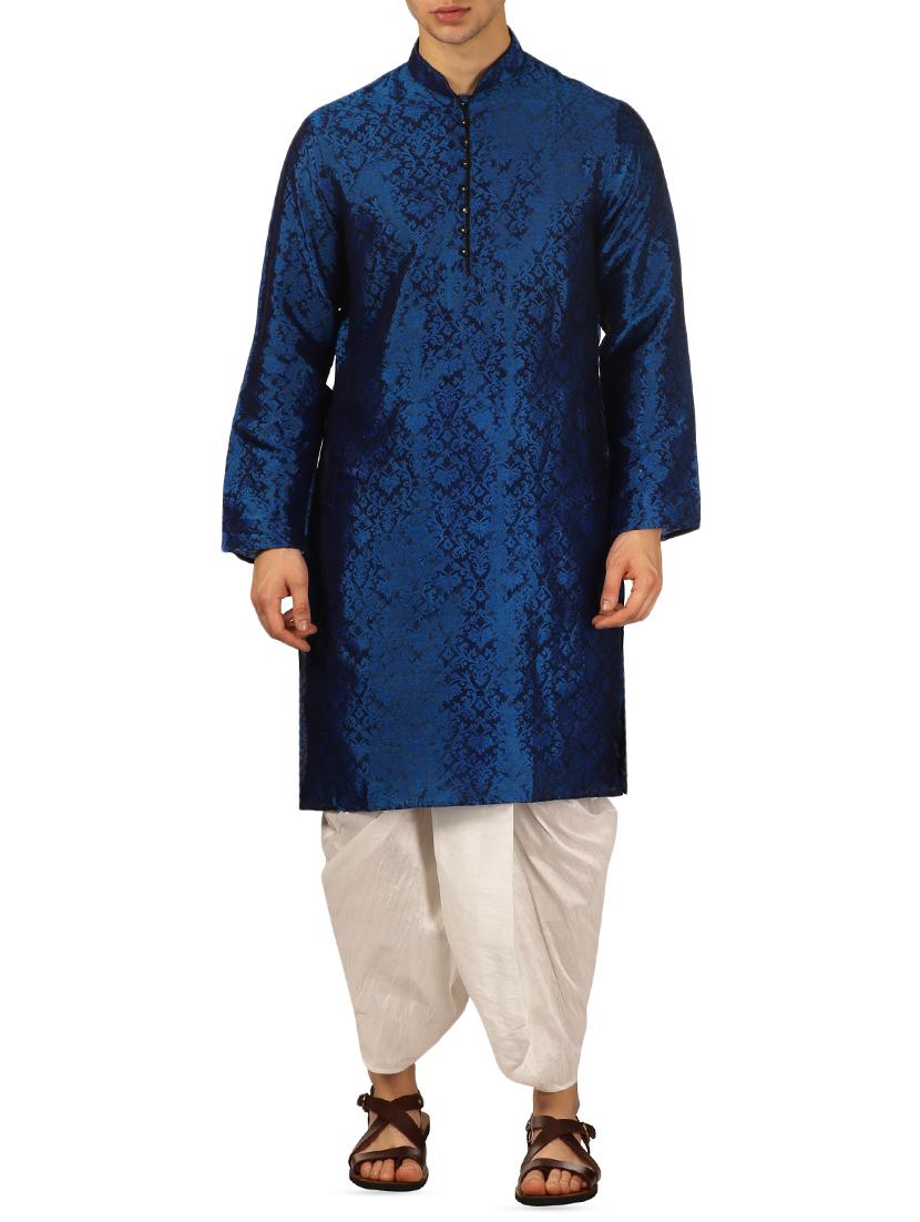 blue silk blend dhoti kurta set - 16134951 - Zoom Image - 0