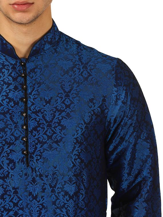 blue silk blend dhoti kurta set - 16134951 - Standard Image - 3