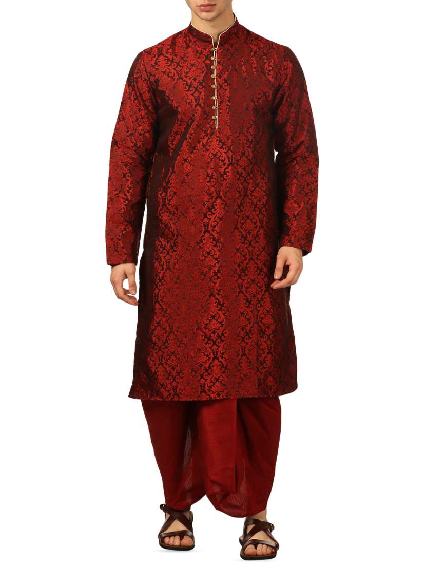 red silk blend dhoti kurta set