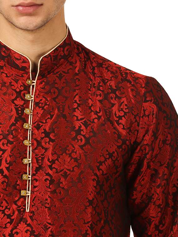 red silk blend dhoti kurta set - 16134954 - Standard Image - 3