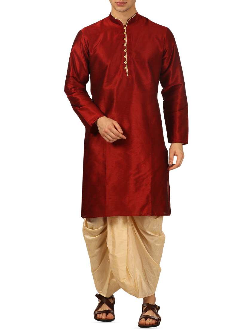 red silk blend dhoti kurta set