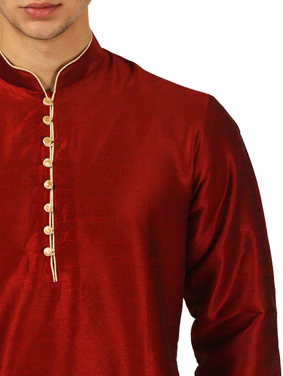 red silk blend dhoti kurta set - 16134956 - Standard Image - 3