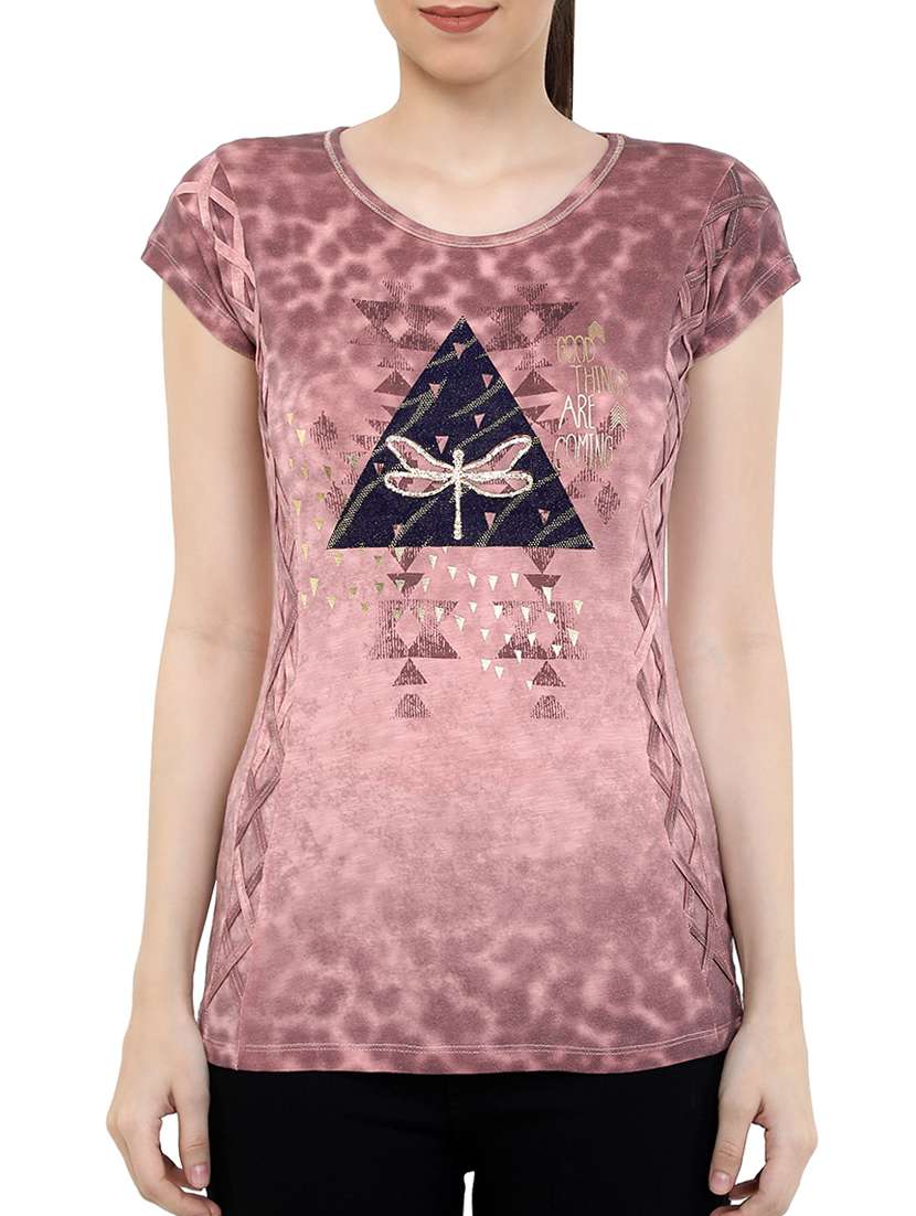 criss cross detail graphic print tee
