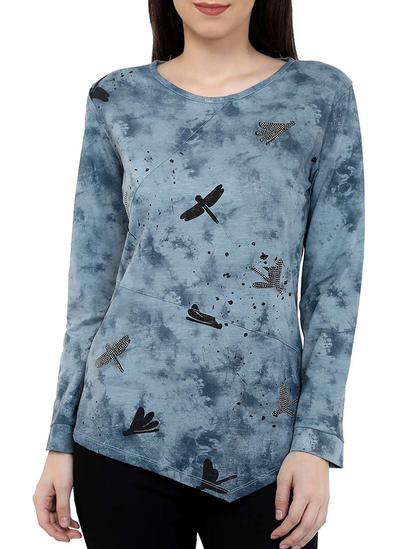 graphic print embellished asymmetric tee