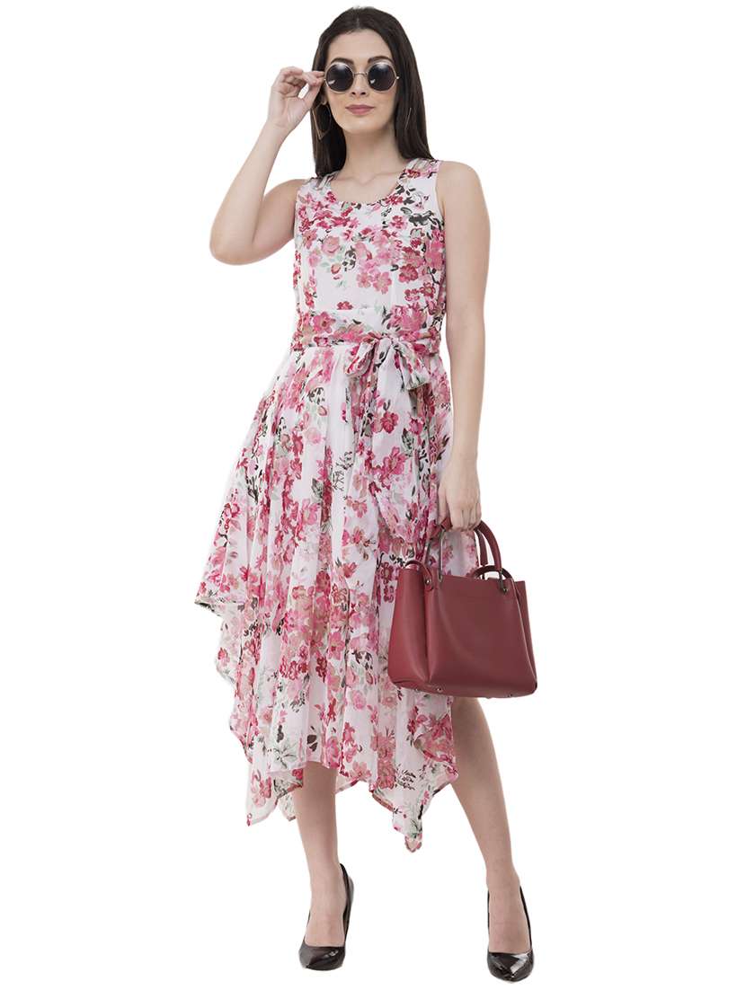 bow tie floral asymmetric dress