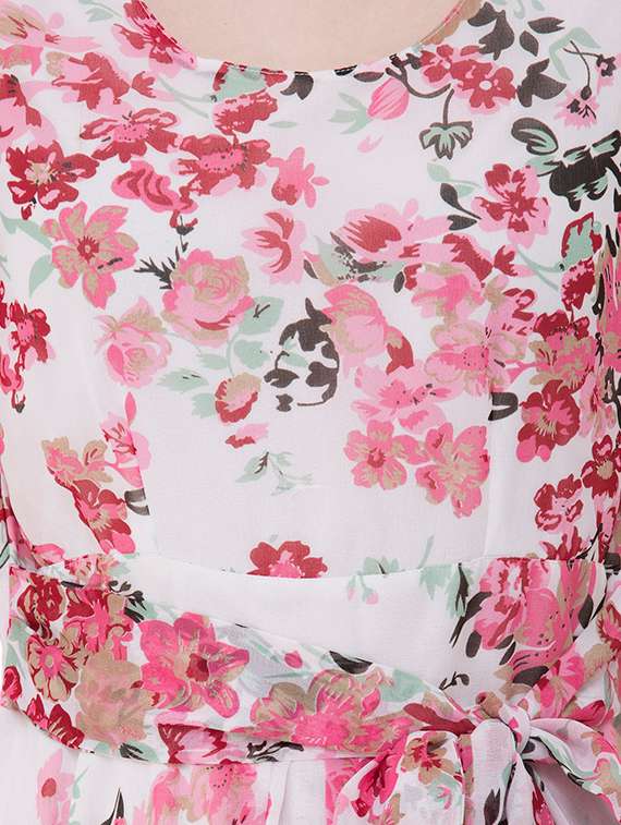 Bow Tie Floral Asymmetric Dress - 16135673 -  Standard Image - 3